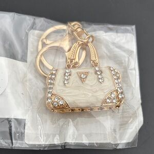 Gold and Cream Keychain with Rhinestones